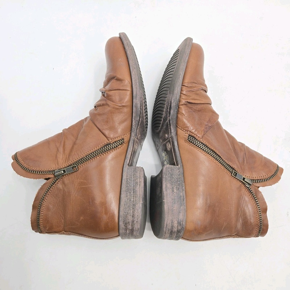 Miz Mooz Luna Ankle Boots Women's Size 10 Brown Leather Rouched Zip Side - Picture 11 of 13